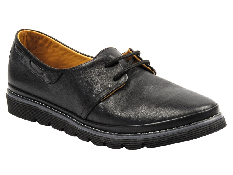 Wygodne półbuty damskie ze skóry naturalnej 01067282, czarne