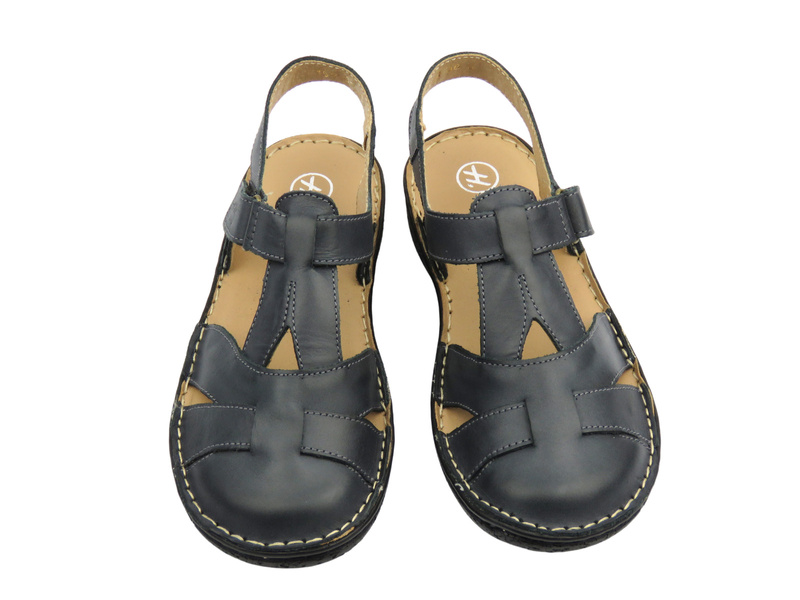 Skórzane sandały damskie z zabudowanym przodem grafitowe Helios Komfort 152