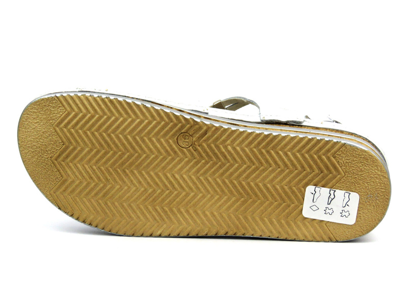 Skórzane sandały damskie na delikatnym koturnie - HELIOS Komfort 125, srebrne