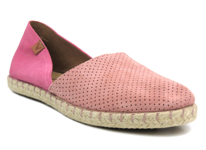 Skórzane espadryle damskie z wyciętą cholewką - VENEZIA 473-22036, różowe