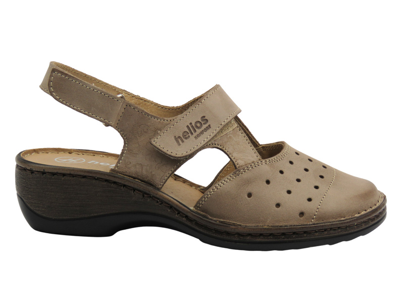 Skórzane sandały damskie na koturnie beżowe HELIOS Komfort 150