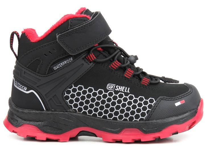 Śniegowce, trekkingi dziecięce z softshell - AMERICAN CLUB HL 29/22, czarne z czerwonym