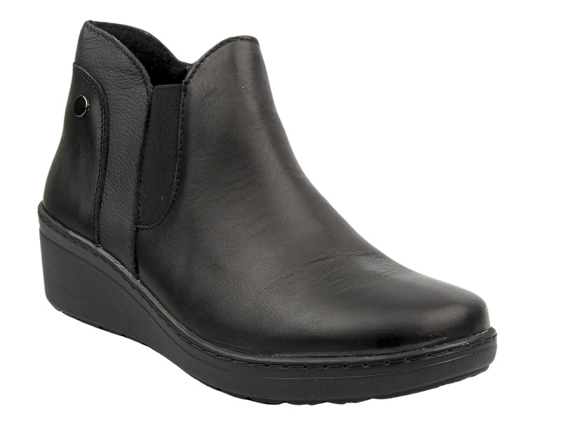 Eleganckie Botki Damskie Na Koturnie - HELIOS Komfort 596, Czarne 