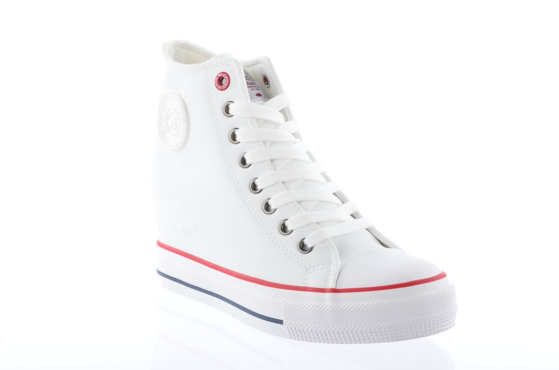 Trampki damskie na ukrytym koturnie - CROSS JEANS II2R4024, białe