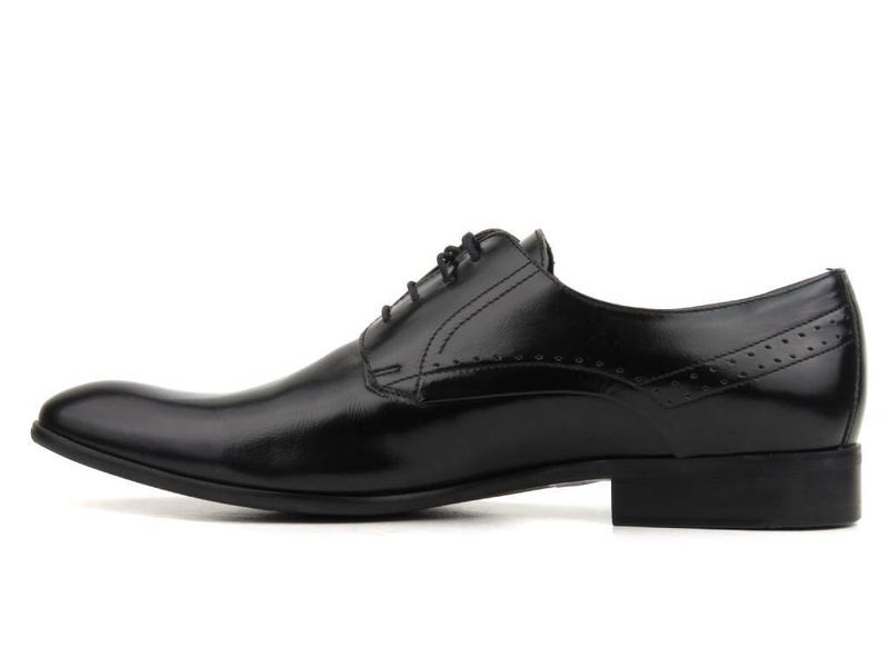 Skórzane półbuty męskie wizytowe - CONHPOL 3611-0017, czarny