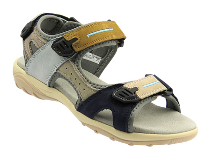 Skórzane sandały damskie na rzepy szare Cambell 25-94325