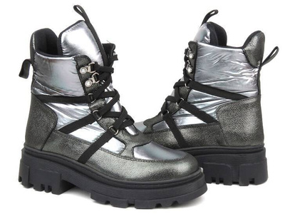 Botki skórzane trapery damskie - VENEZIA 9865, srebrne