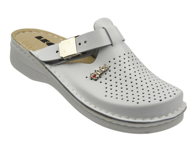 Skórzane klapki damskie z regulowanym paskiem białe Leon V260