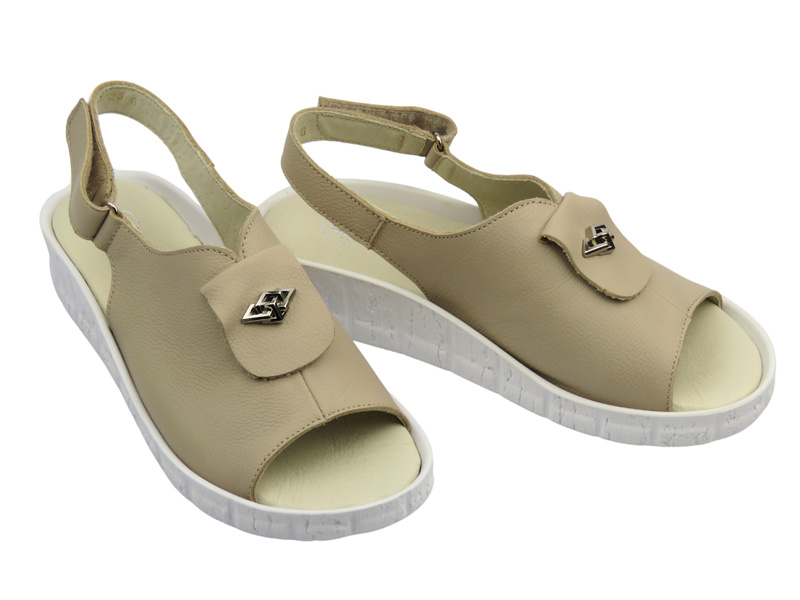 Sandały damskie skórzane ecru Helios Komfort 140