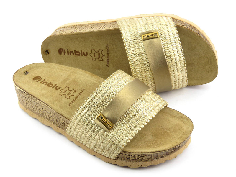 Klapki damskie ze skórzaną wkładką - INBLU NM-25, platynowe