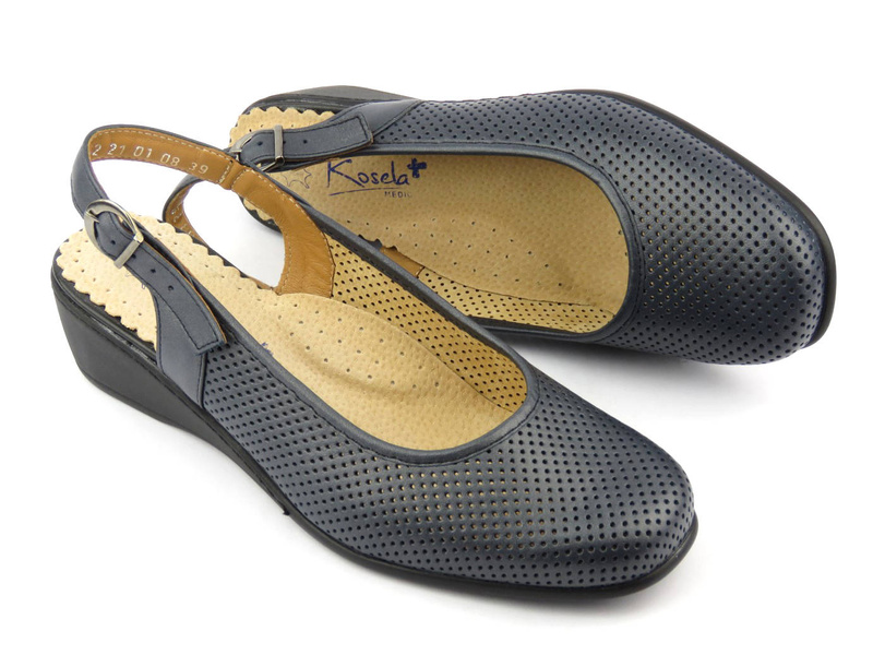 Wygodne sandały damskie na koturnie - Kosela Medic 9282, granatowe