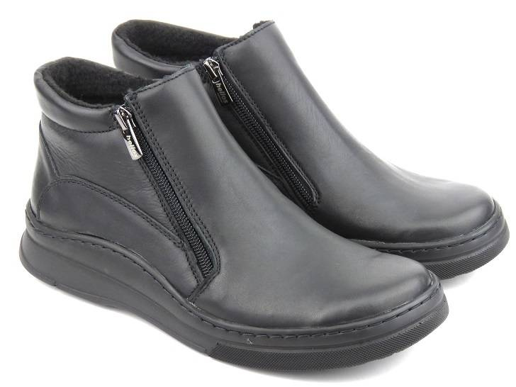 Botki damskie na dwa suwaki - HELIOS Komfort 595, czarne