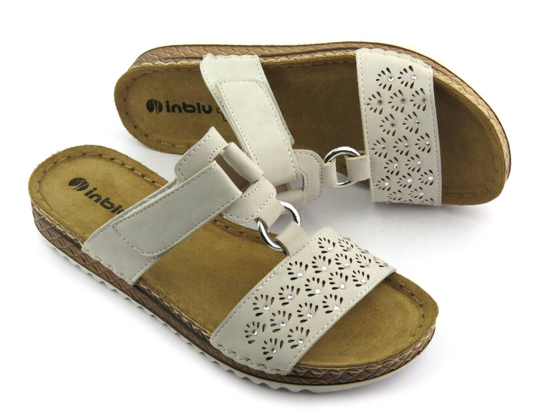 Klapki damskie zapinane na rzep - INBLU VO-06, beżowe