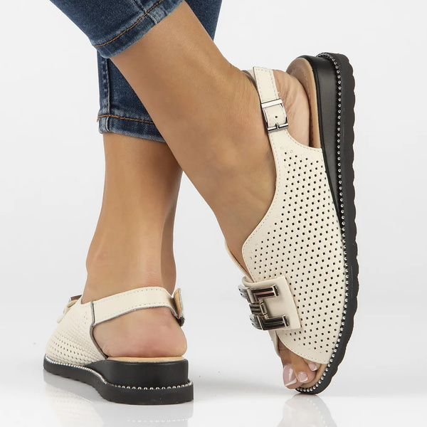 Skórzane sandały damskie beżowe Filippo DS6032/25