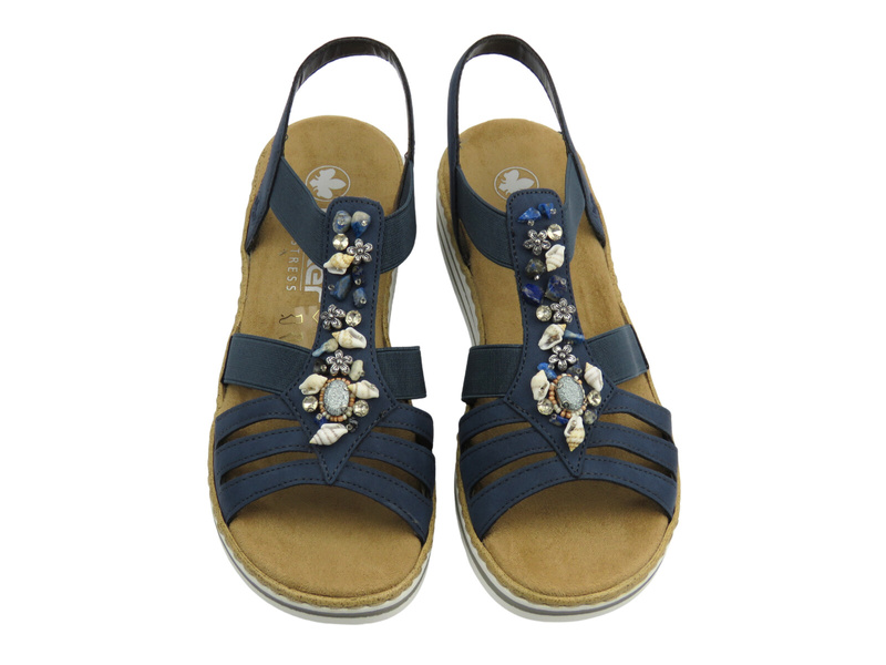 Sandały damskie Rieker V0649-14, niebieskie skórzane lekkie stylowe przewiewne