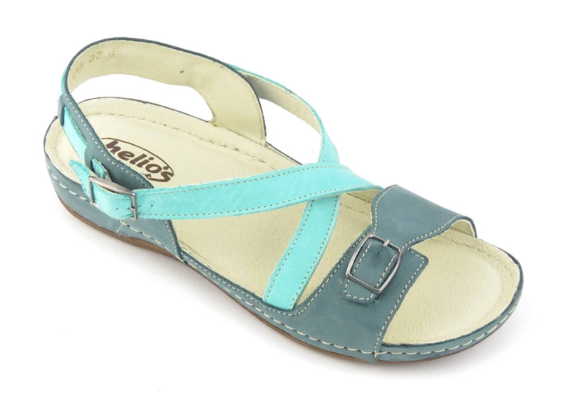 Skórzane sandały damskie polskiej marki Helios Komfort 215, zielono-turkusowe