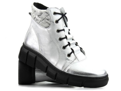 Oryginalne botki damskie w stylu sportowym - HELIOS Komfort 562S, srebrne