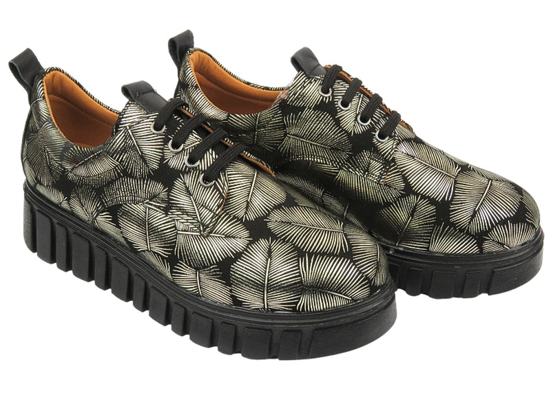Sneakersy damskie ze skóry naturalnej- VENEZIA R015NUGOOSP047, czarno-złote