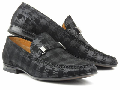 Eleganckie mokasyny męskie JOHN DOUBARE 673A-15-H04, czarne w kratkę