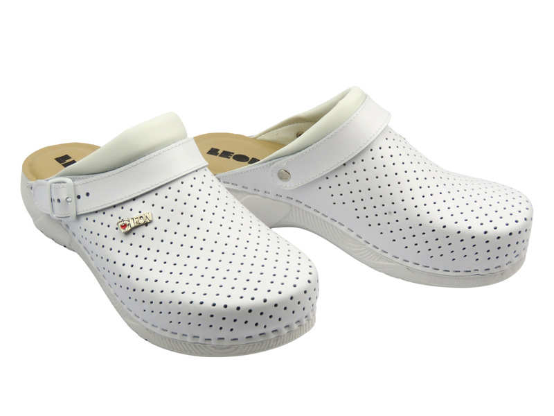 Skórzane klapki damskie białe Leon 3300