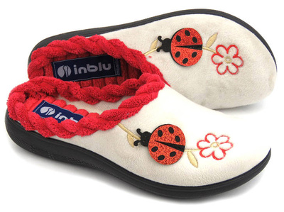 Kapcie damskie z delikatnie masującą wkładką - INBLU EC-84, beżowe z biedronką