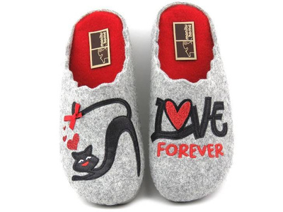 Ciepłe kapcie damskie z kotkiem - MANITU 320091-91, szary