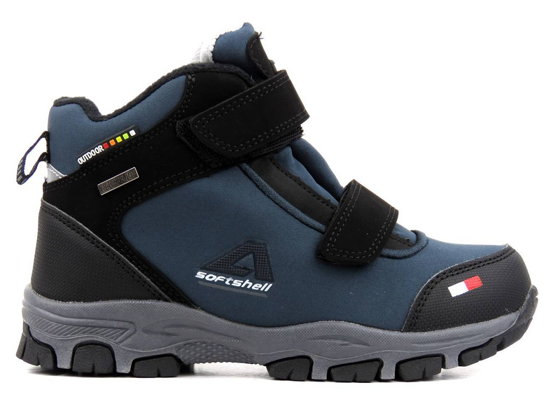 Zimowe trekkingi dziecięce na rzepy - AMERICAN CLUB Soft Shell WT69/21, granatowe