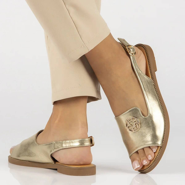 Sandały damskie ze skórzaną wkładką - Filippo DS3666/24, złote