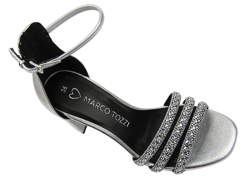 Eleganckie sandały damskie na słupku srebrne Marco Tozzi 2-28318-44