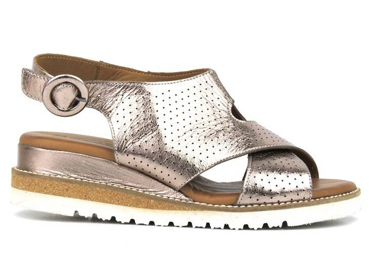 Skórzane sandały damskie na koturnie - Artiker 50C0844, brązowe