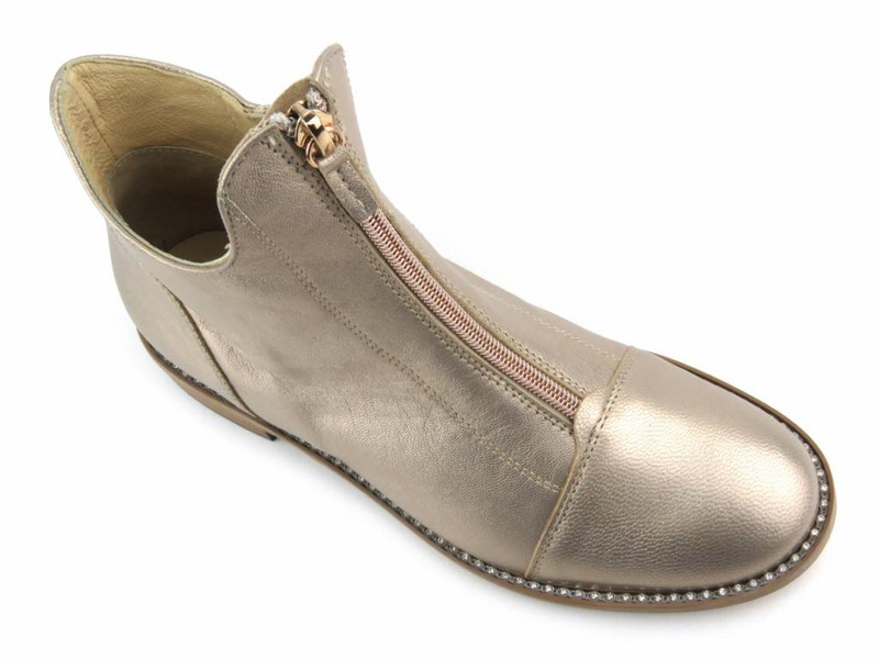 Skórzane botki damskie wiosenne - Eksbut 6607, złote