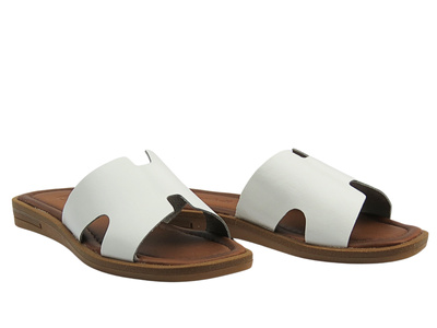 Skórzane klapki damskie białe Cambell 25-64013