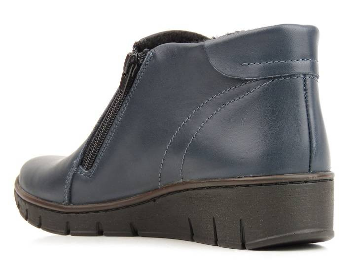Skórzane botki damskie na suwak - HELIOS Komfort 545, granatowe