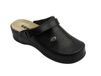 Skórzane Klapki Damskie  Leon 2023, czarne