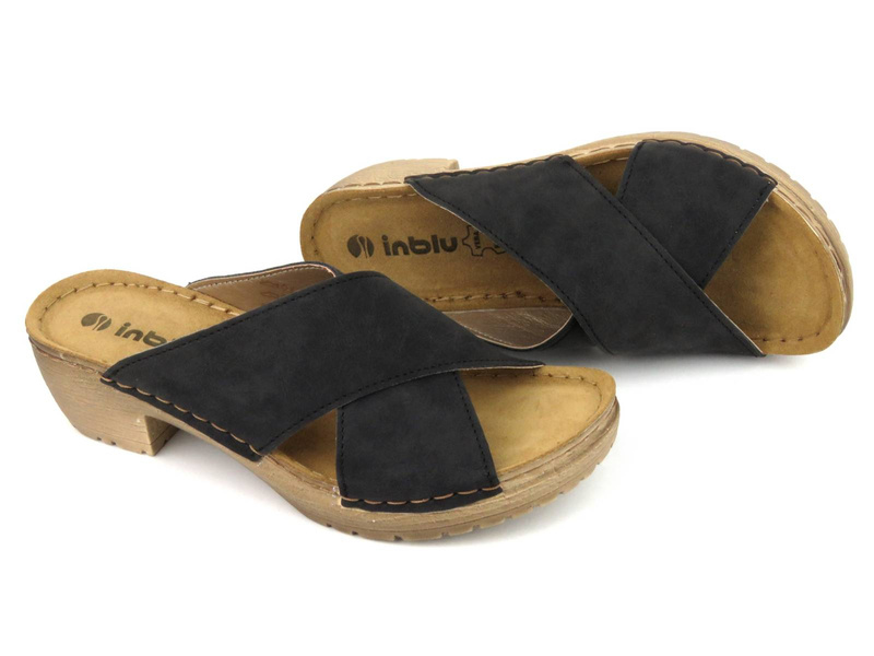 Klapki damskie na obcasie - INBLU BL-03, czarne