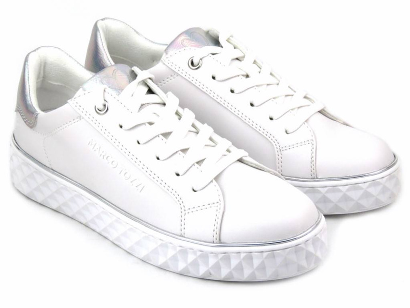 Sneakersy damskie ze skóry ekologicznej - MARCO TOZZI 23705, białe