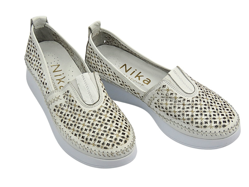 Ażurowe półbuty damskie białe Nika Komfort H0712