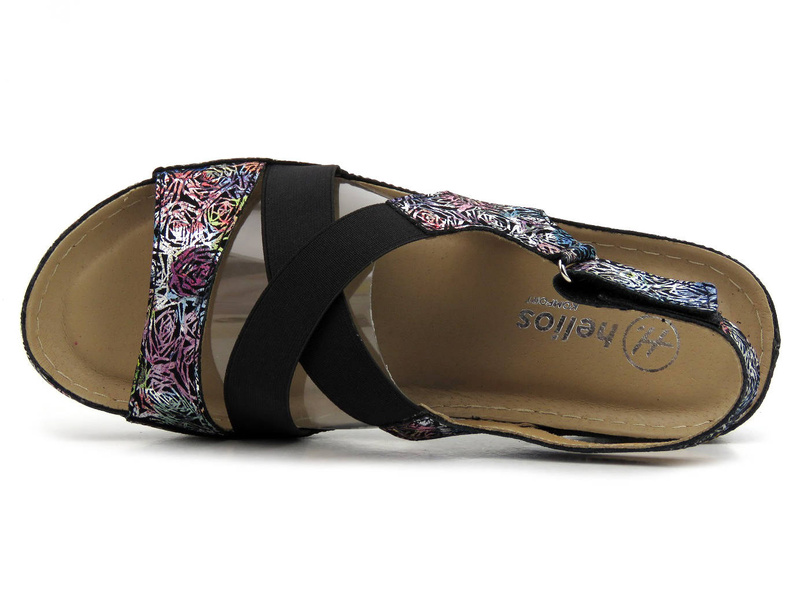 Wygodne sandały damskie na koturnie - HELIOS Komfort 100, czarne