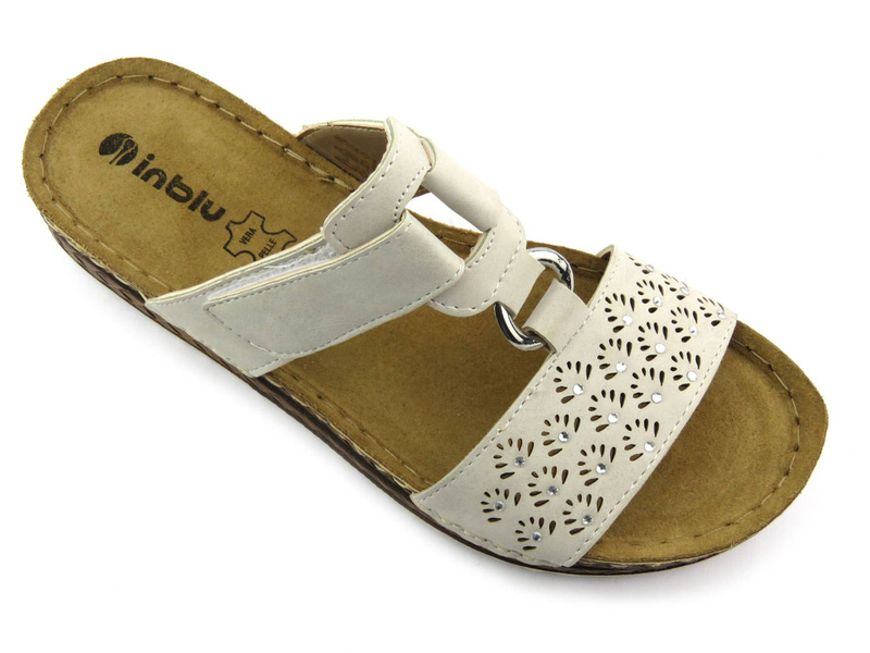 Klapki damskie zapinane na rzep - INBLU VO-06, beżowe