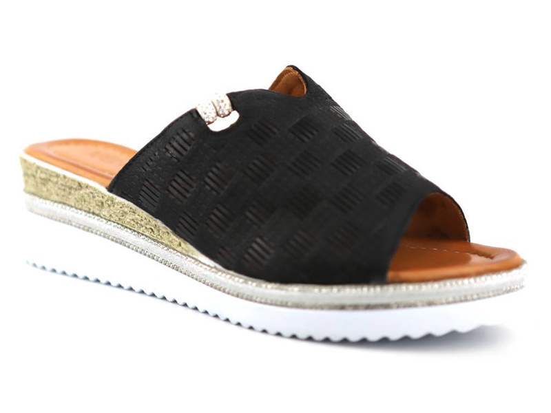 Czarne klapki damskie na koturnie - VENEZIA 003 MERTER