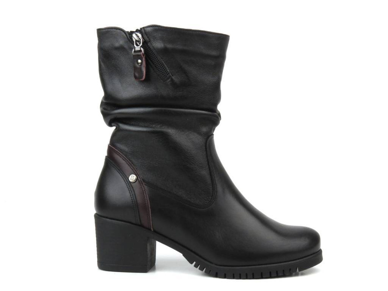 Wygodne, skórzane botki damskie na klocku - Galant Z23-4, czarne