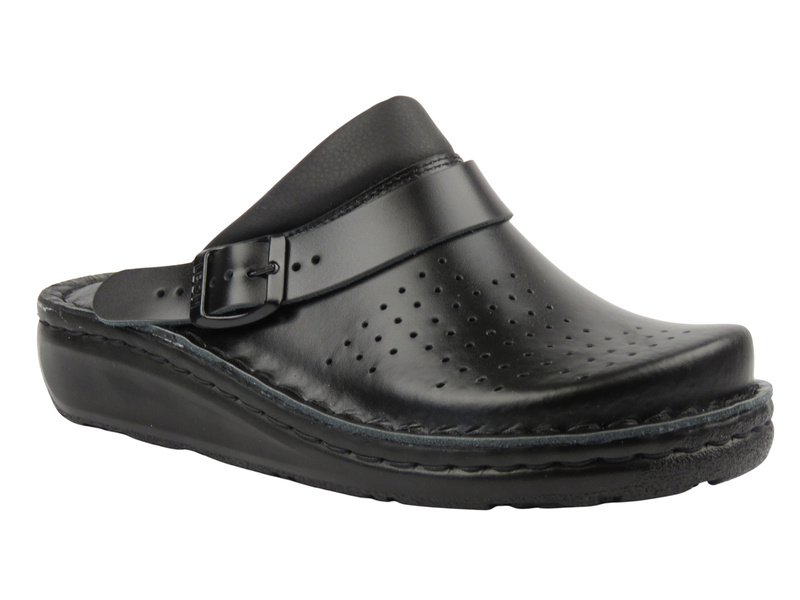 Skórzane klapki damskie z zakrytymi palcami czarne Leon 300