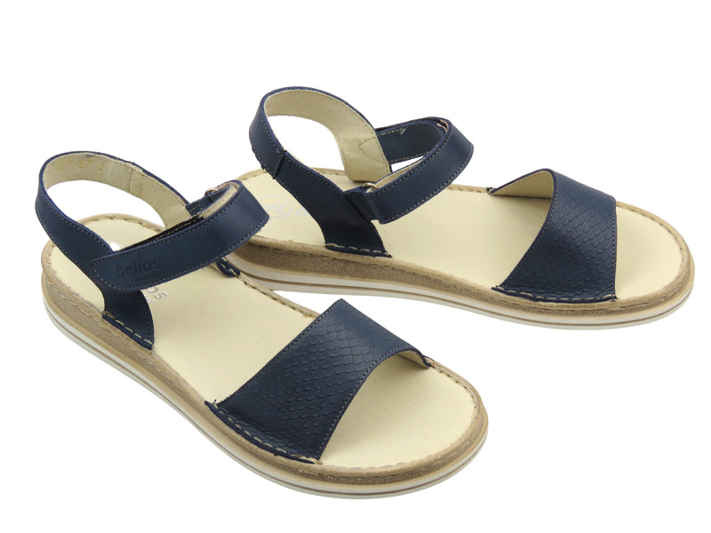 Skórzane sandały damskie na rzep granatowe Helios Komfort 127