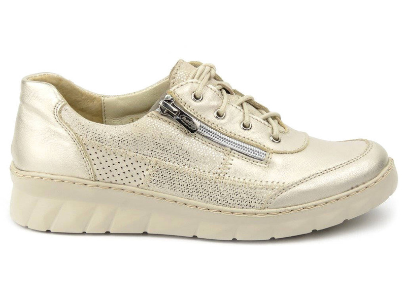 Złote sneakersy damskie na lekkiej i elastycznej podeszwie - Helios Komfort 378