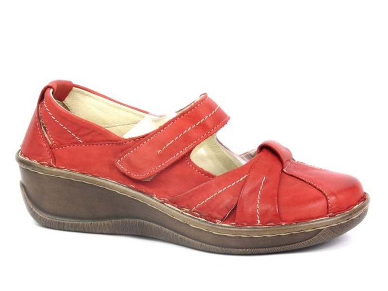 Skórzane półbuty damskie Helios 723/2, czerwone