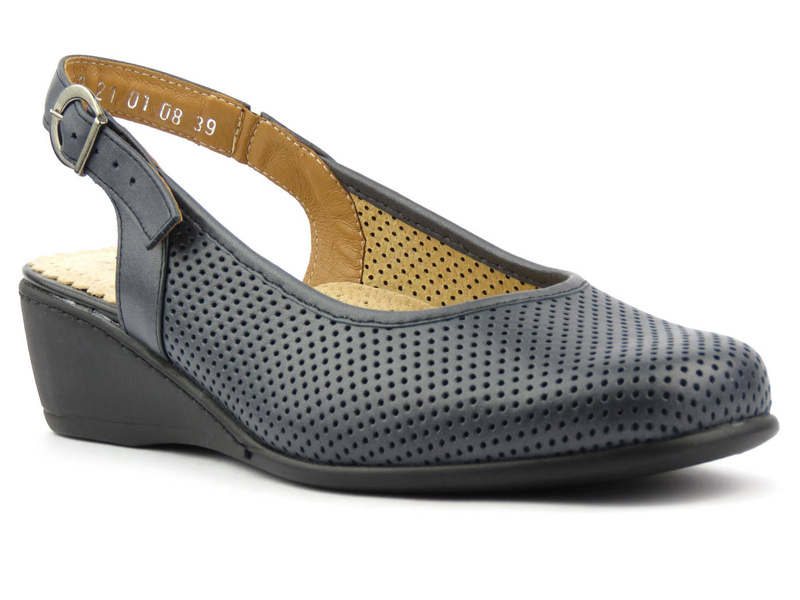 Wygodne sandały damskie na koturnie - Kosela Medic 9282, granatowe