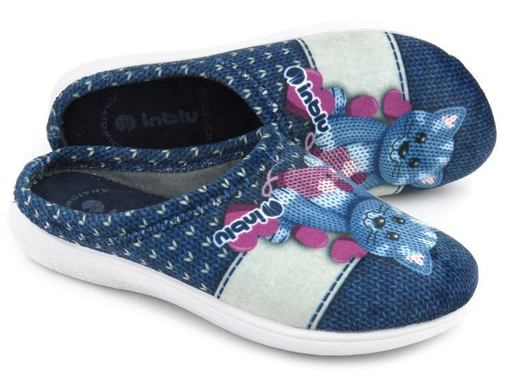 Kapcie damskie z kotem - INBLU CAMILLE, granatowe