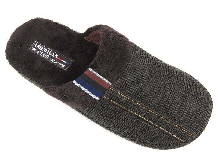 Kapcie męskie z miękkiego materiału - American Club SL 02/23, brązowe