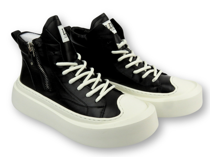 Skórzane sneakersy męskie za kostkę - JOHN DOUBARE 6119, czarne