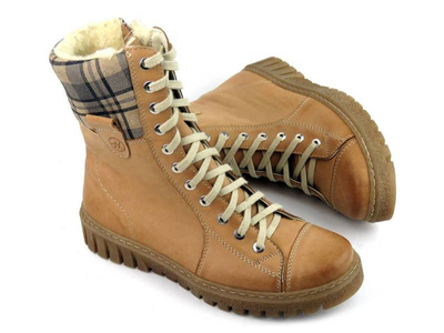 Ciepłe trapery damskie z suwakiem - HELIOS Komfort 576, jasnobrązowe 2